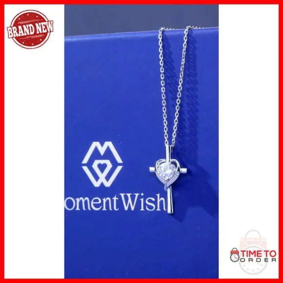 Sterling Silver Moissanite Cross Pendant Necklace, 18 Chain, Religious Gift